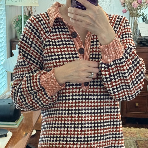 Free People Orange/Purple Chenille Knit Houndstooth Checkered Patterned Dress XS - Picture 5 of 15